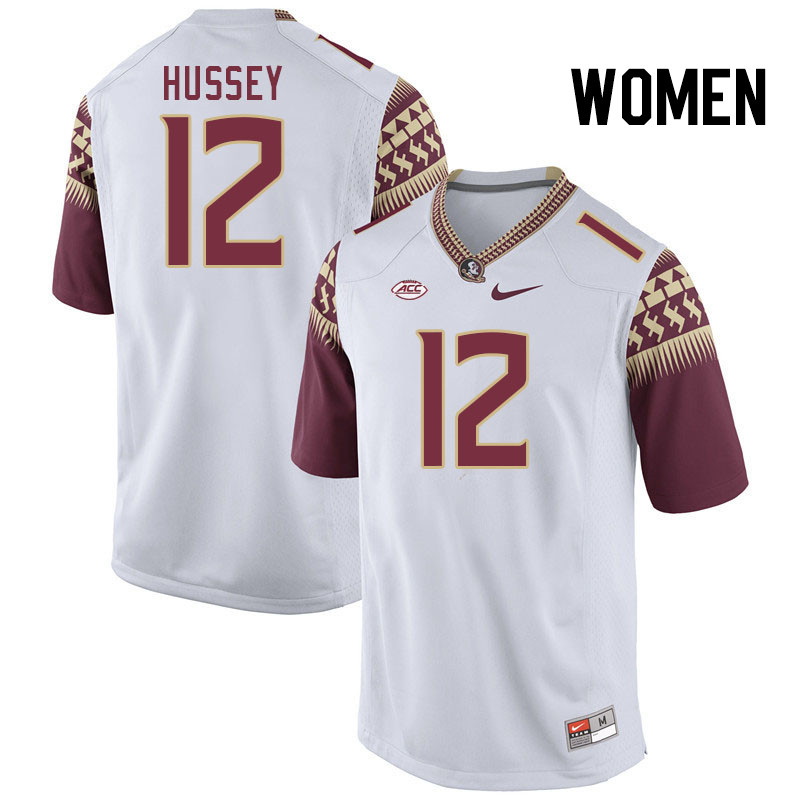 Women #12 Conrad Hussey Florida State Seminoles College Football Jerseys Stitched Sale-White